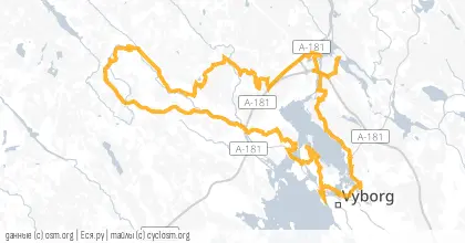 Карта вело-маршрута «Неизвестный Выборг - ещё неизвестнее»