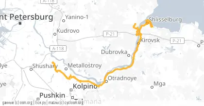 Карта вело-маршрута «Отрадное - Кировск - Шлиссельбург»