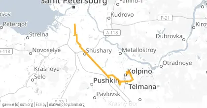 Карта вело-маршрута «ПНВ: Тёплые Хельсинки, холодный Колпино»