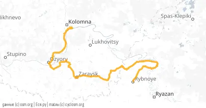 Карта вело-маршрута «Рыбное - Окаемово - Зарайск - Озёры - Коломна»
