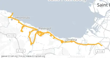 Карта вело-маршрута «Стрельна - Петергоф - Ломоносов»