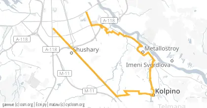 Карта вело-маршрута «Вечер: Разведка близ Колпино»